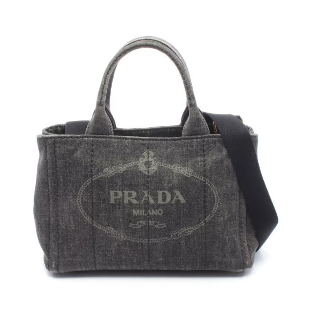 Prada DENIM CANAPA Tote Bag Black